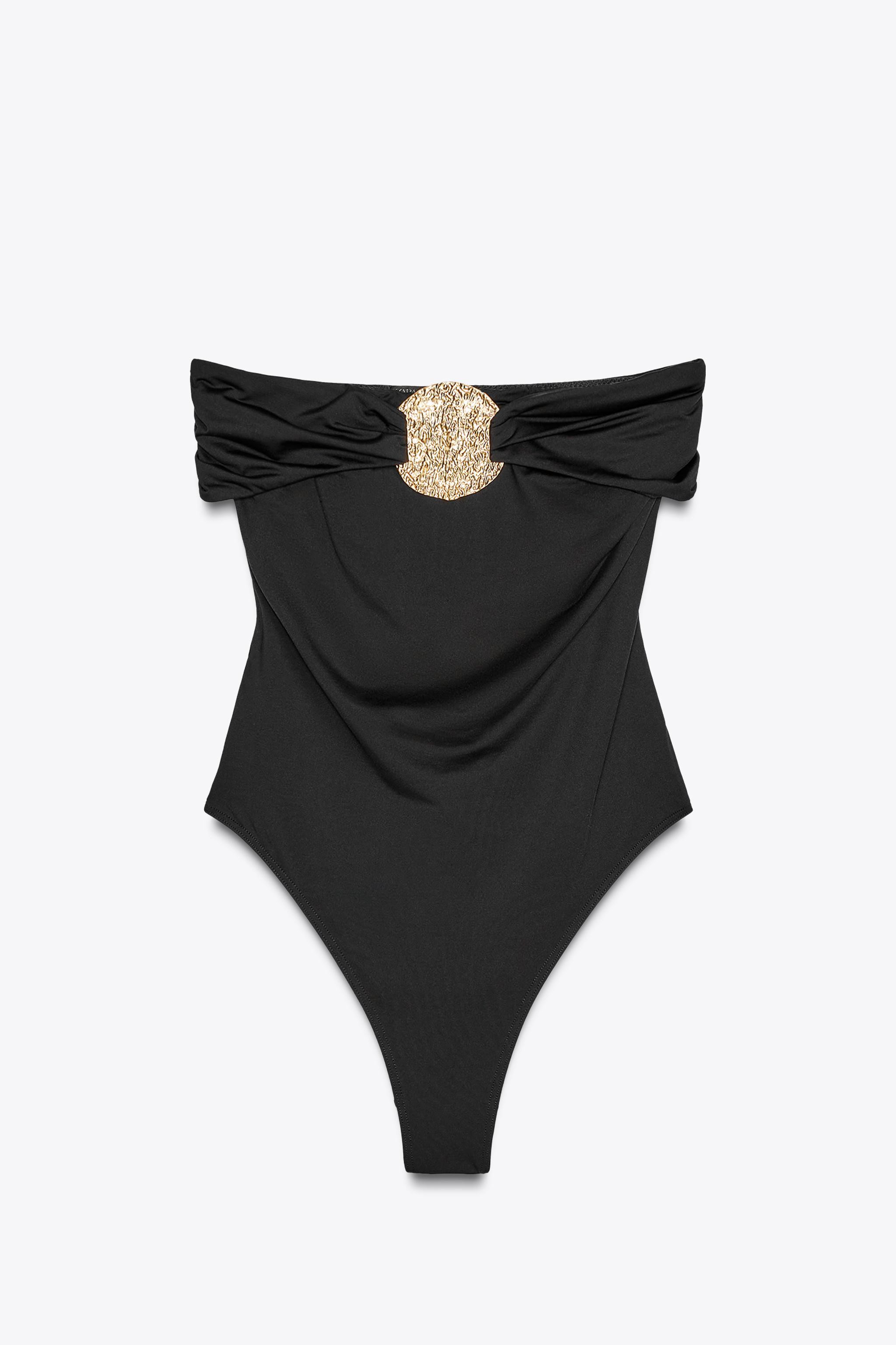SWIMSUIT WITH A BANDEAU NECKLINE AND METAL PIECE | Zara UK