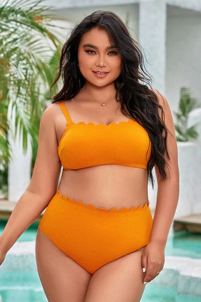 Mayra Scalloped High Waisted Plus Size Bikini Bottom | Cupshe