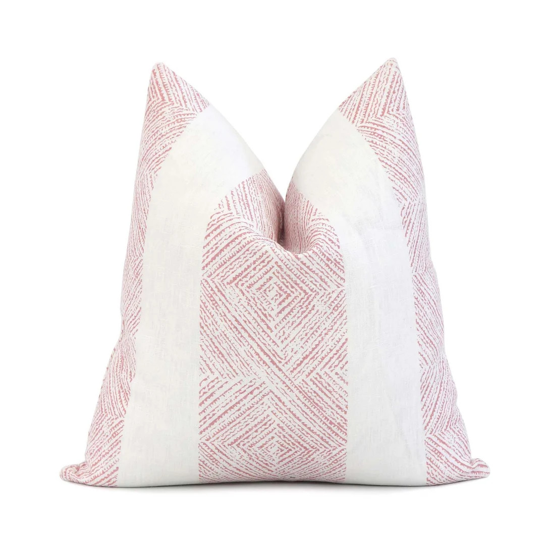 Thibaut Hand Block Print Blush Throw Pillow Accent Cover for Living Room Decor, Light Pink and Wh... | Etsy (US)