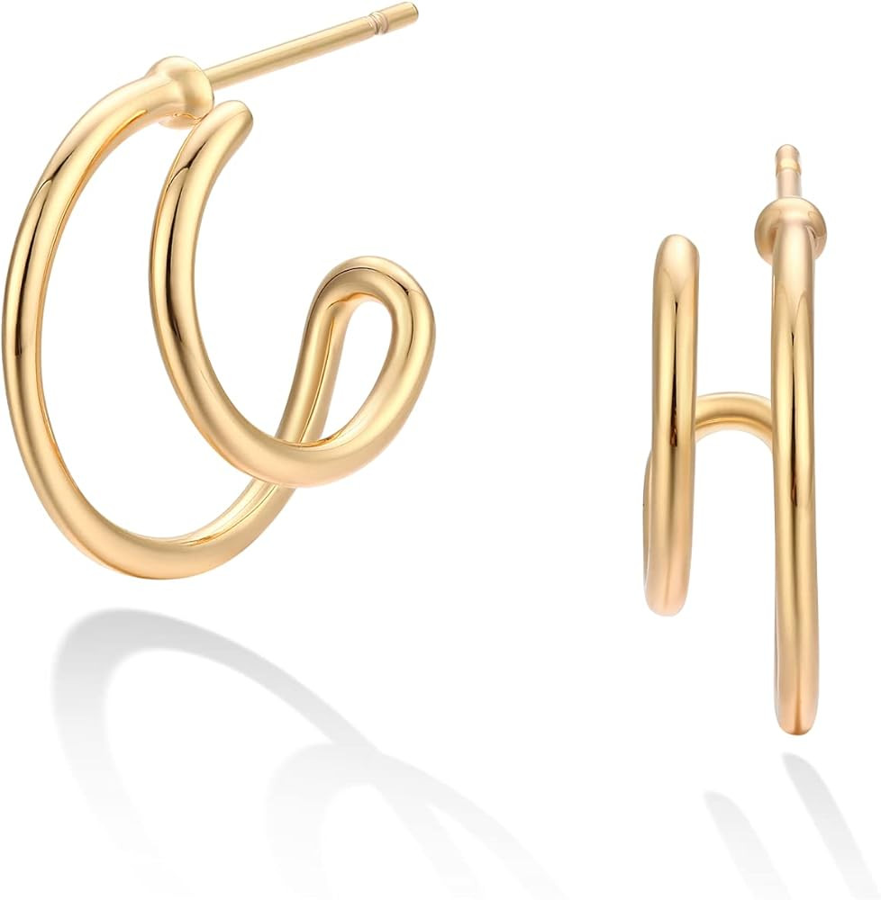 LOYATA Hoop Earrings Gold Open C Shape Thick Infinity 14K Gold Plated Simple Hypoallergenic Jewel... | Amazon (US)