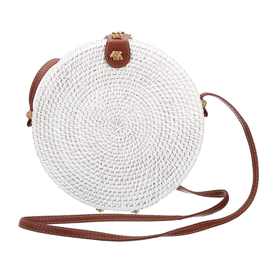 uxcell Round Rattan Bag for Women, Handmade Straw Crossbody Bags, Summer Purses with Brown Lining... | Amazon (US)