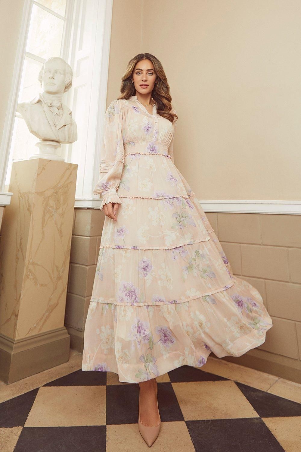 Lydia Millen Crinkle Sheer Woven Maxi Dress | Karen Millen UK & IE