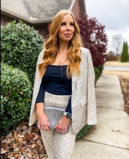 Holiday outfit, sequin pants, sequin blazer, Christmas outfit, party look, express, Black Friday deal 

#LTKstyletip #LTKCyberWeek #LTKSeasonal