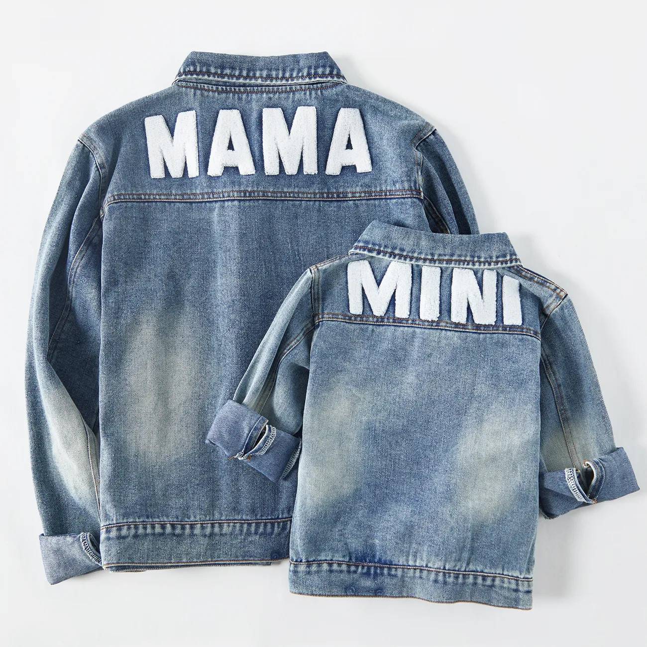 Mom and Me Light Blue Letter Design Long-sleeve Distressed Denim Jackets Only $16.14 PatPat US | PatPat