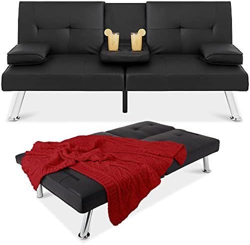 Amazon.com: Best Choice Products Faux Leather Upholstered Modern Convertible Folding Futon Sofa B... | Amazon (US)