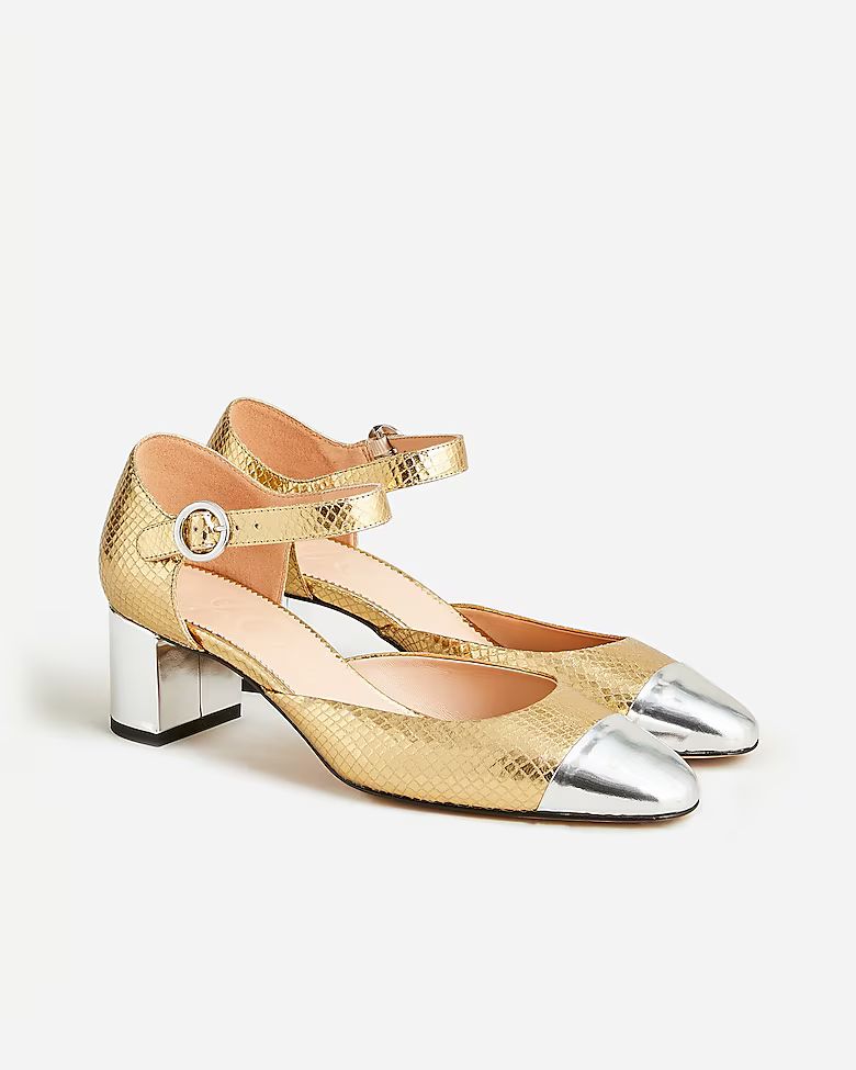 Millie ankle-strap heels in snake-embossed Italian leather | J.Crew US