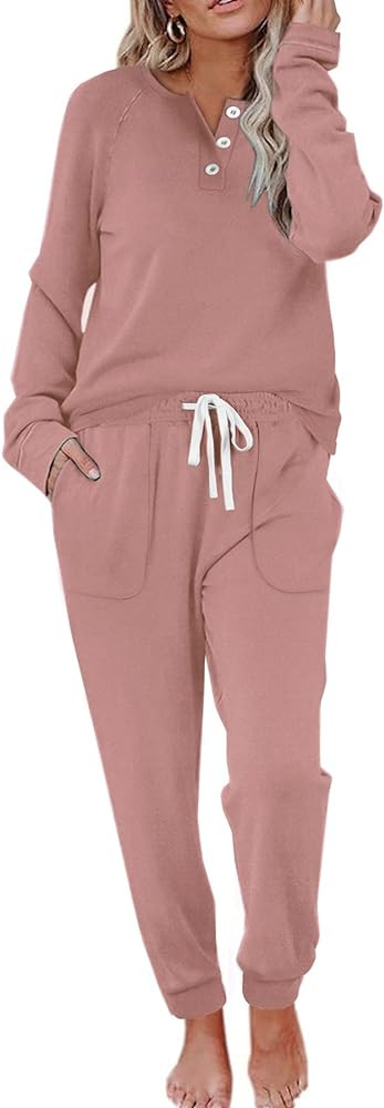 WIHOLL Two Piece Outfits for Women Lounge Sets Button Down Sweatshirt Sweatpants Sweatsuits Set w... | Amazon (US)