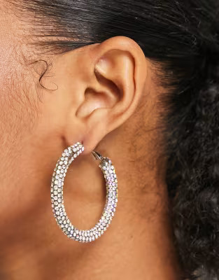River Island iridescent crystal drench hoop earrings | ASOS (Global)