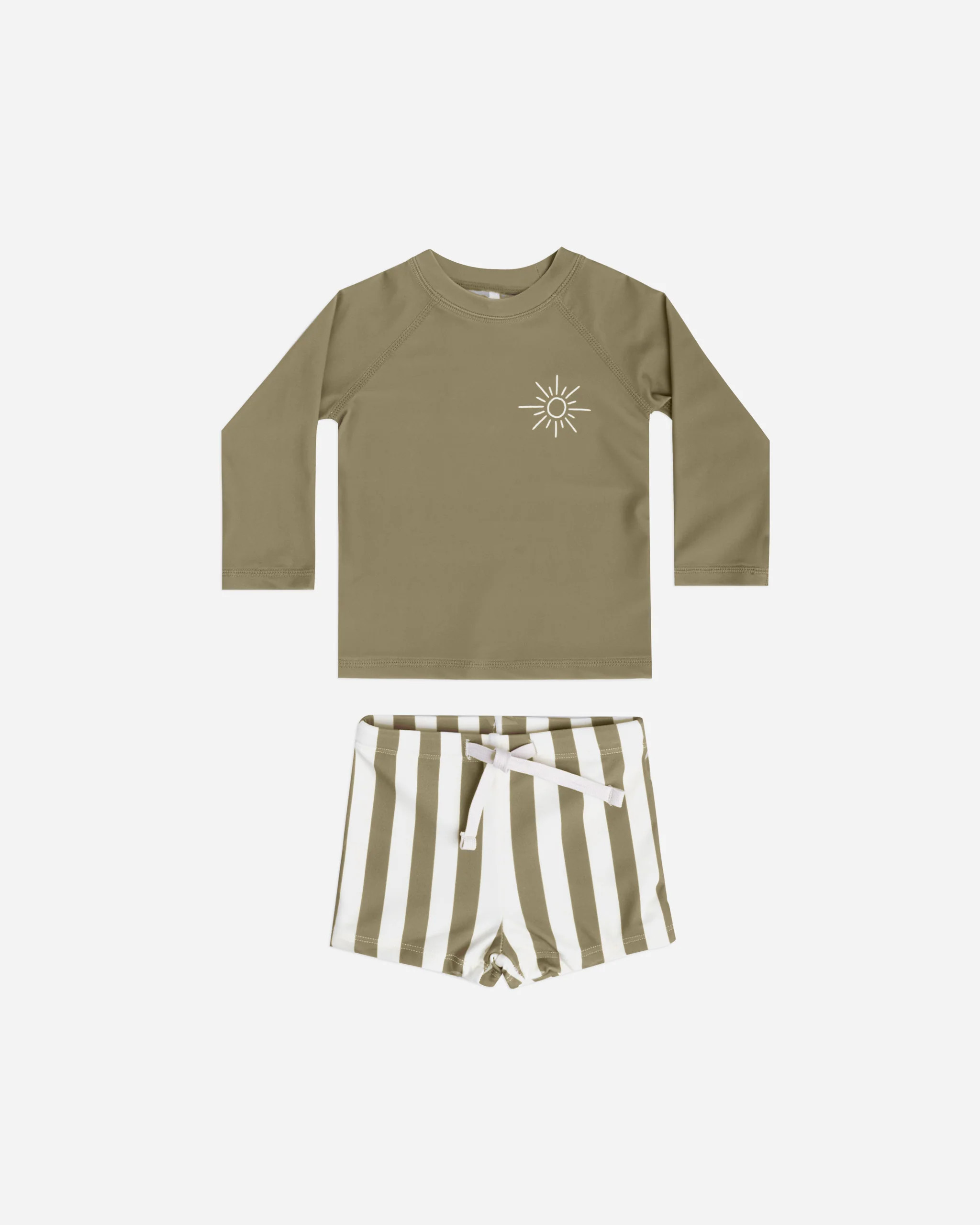 Rash Guard Boy Set || Olive Stripe | Rylee + Cru