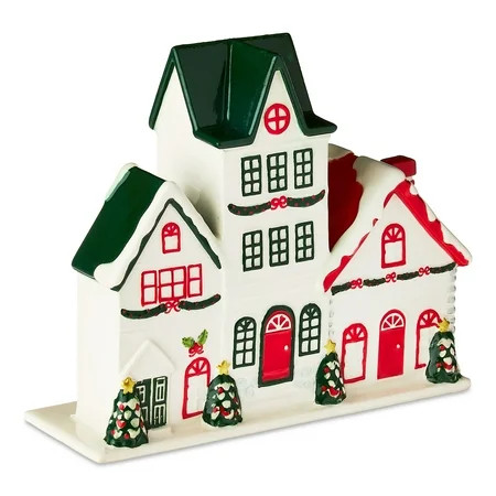 Holiday Ceramic White/Red/Green Village, 8 in Table Decoration, by Way to Celebrate | Walmart (US)