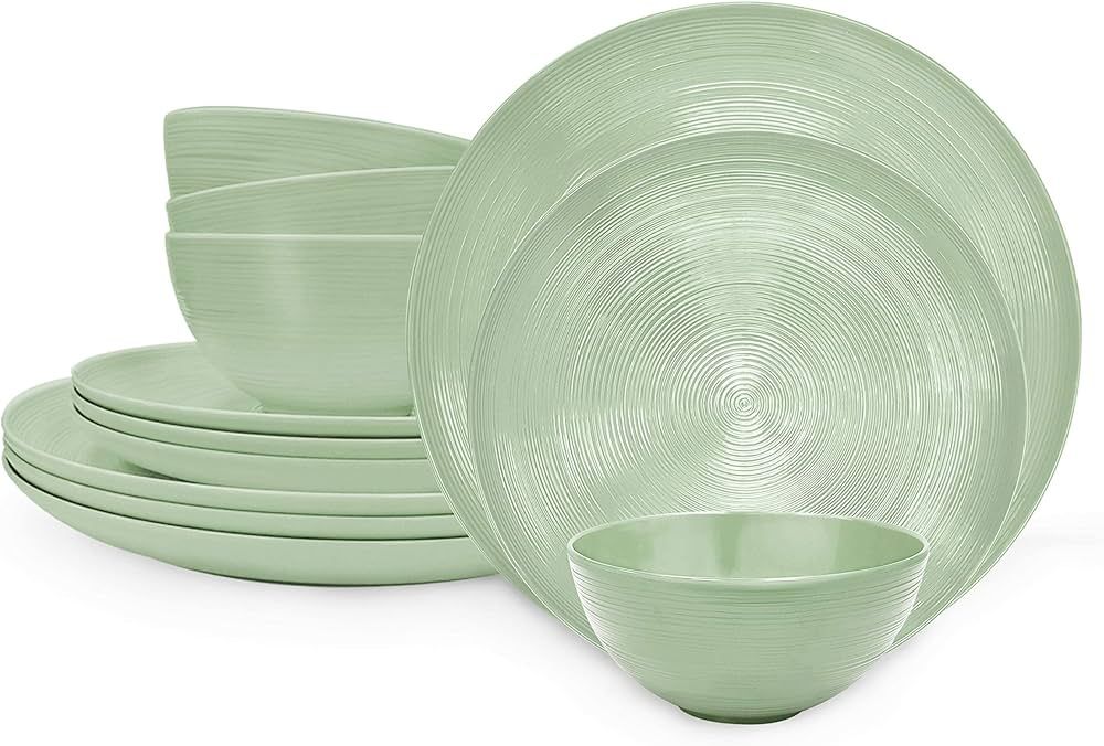 Zak Designs Dinnerware Sets for Indoors and Outdoors, 12 Pieces Melamine Plastic Plates and Bowls... | Amazon (US)