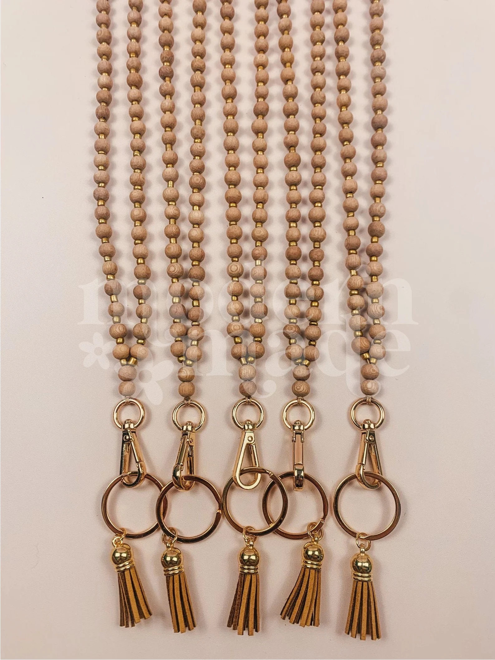 Medium Wood Gold Teacher Lanyard, Rosewood Lanyard, Gold Beads, Wood Bead Lanyard, Wood and Gold ... | Etsy (US)