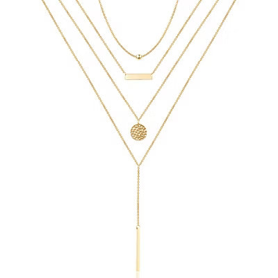 Turandoss Dainty Layered Choker Necklace, Handmade Plated Y Pendant Multilayer Bar Disc Necklace Adjustable Layering Choker for Women,Gold | Target