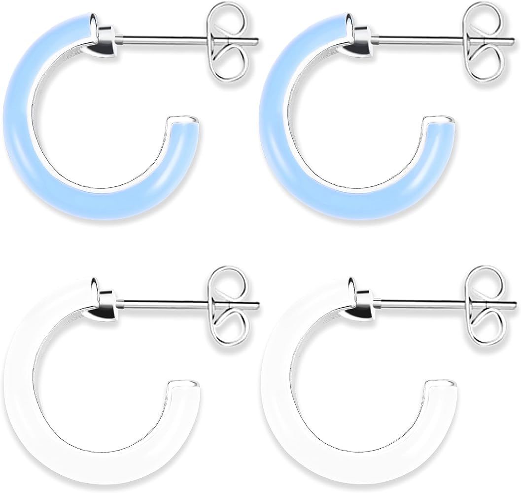 Small Hoop Earrings for Women Girls Colored Enamel Hoops Set Simple Style for Any Occasions | Amazon (US)