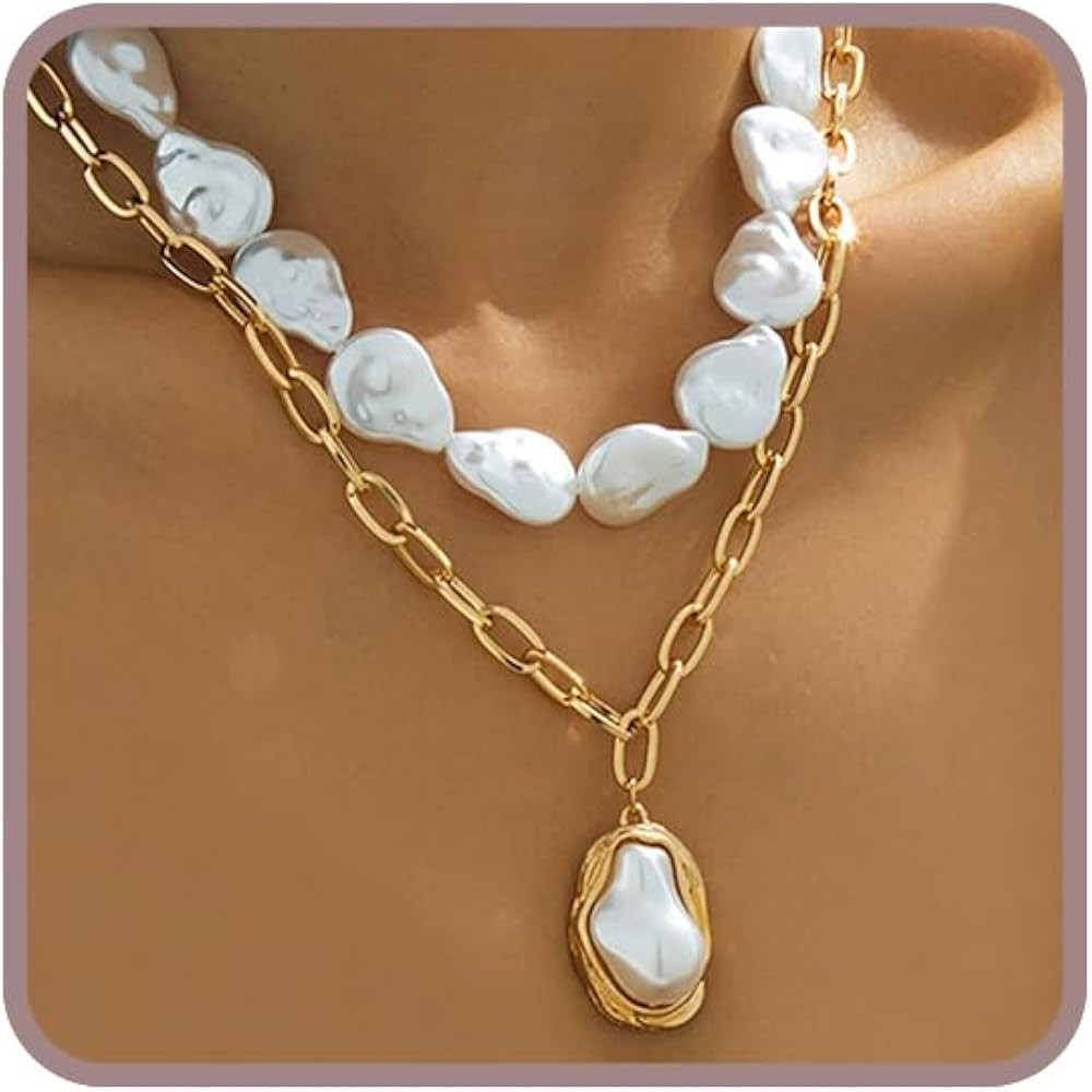 Chunky Pearl Choker Necklace for Women Irregular Pearl Necklace Boho Beaded Necklaces Summer Beac... | Amazon (CA)