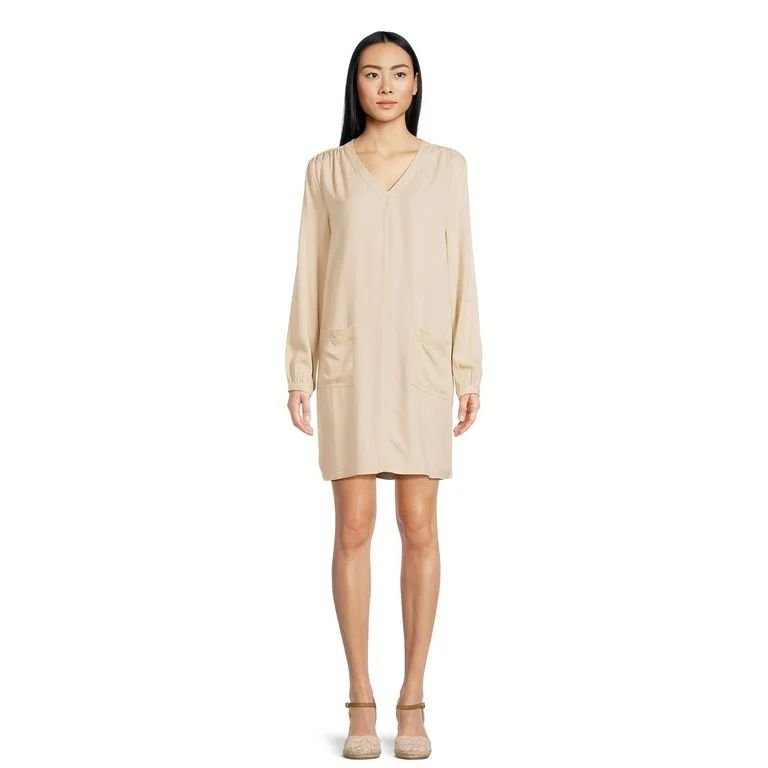 Time and Tru Women’s Mini Shift Dress with Long Sleeves, Sizes XS-XXXL | Walmart (US)