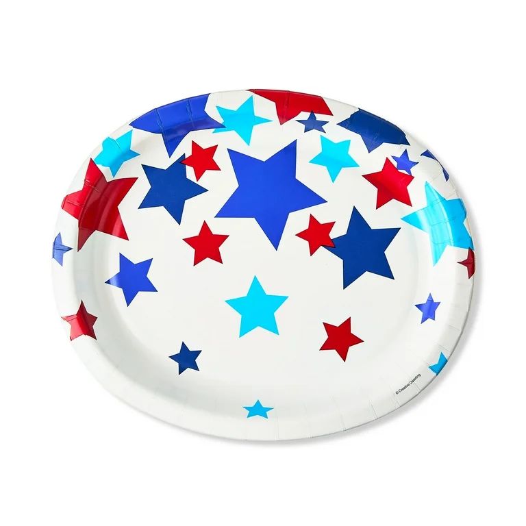 Patriotic Red, White, and Blue Stars Oval Paper Plates, 8 Count, by Way To Celebrate | Walmart (US)