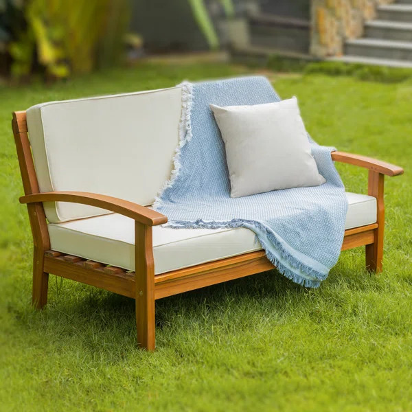 Laurent Acacia Outdoor Loveseat with Cushion | Wayfair North America
