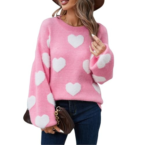 Cute Heart Sweater for Women Love Graphic Print Valentine’s Day Sweatshirt Oversized Pullover Knitted Top Shirt (D Light Pink, L) | Amazon (US)