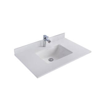 Laviva 36 in. W x 22 in. D Quartz Vanity Top in White with White Rectangular Single Sink 313SQ1H-... | The Home Depot
