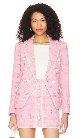Gia Contrast Tweed Blazer in Pink & Cream | Revolve Clothing (Global)