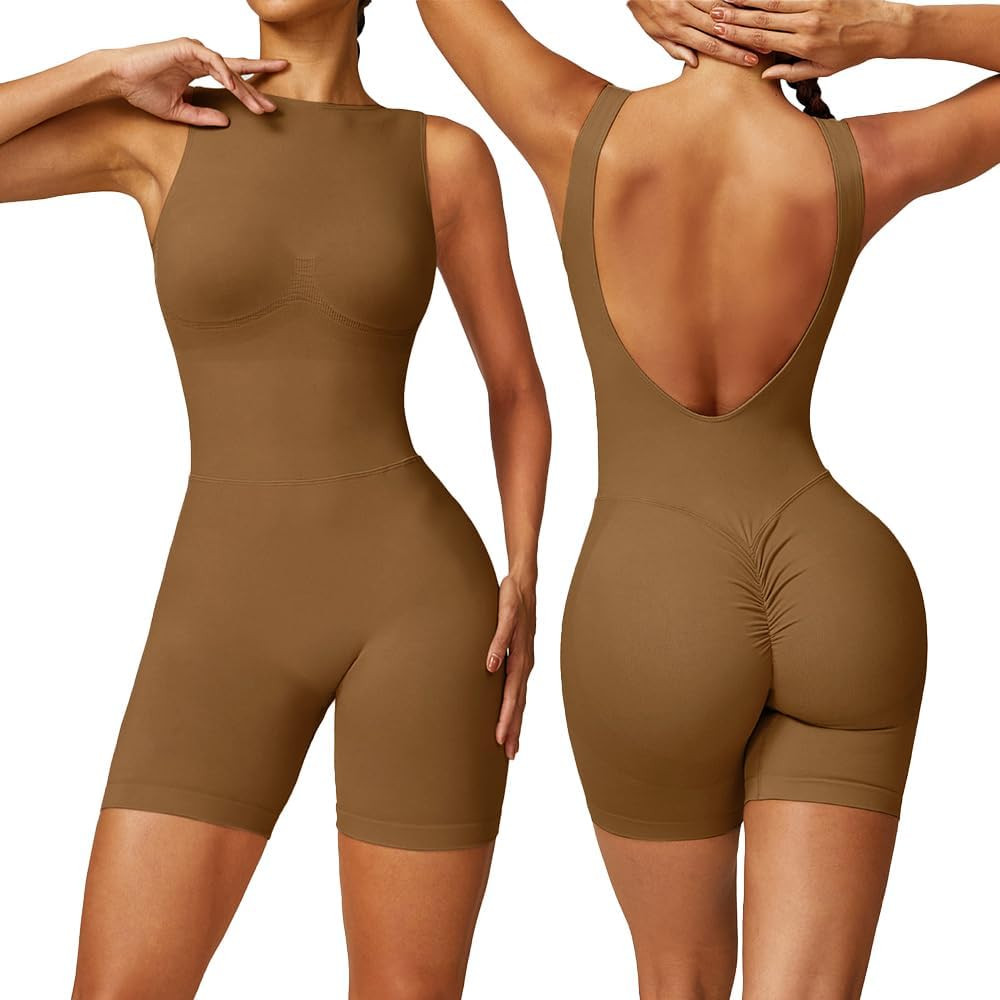 OEAK Scrunch Butt Jumpsuit Shorts for Women 5.5'' Booty Lift Short Unitard Backless Body Suits Wo... | Amazon (US)