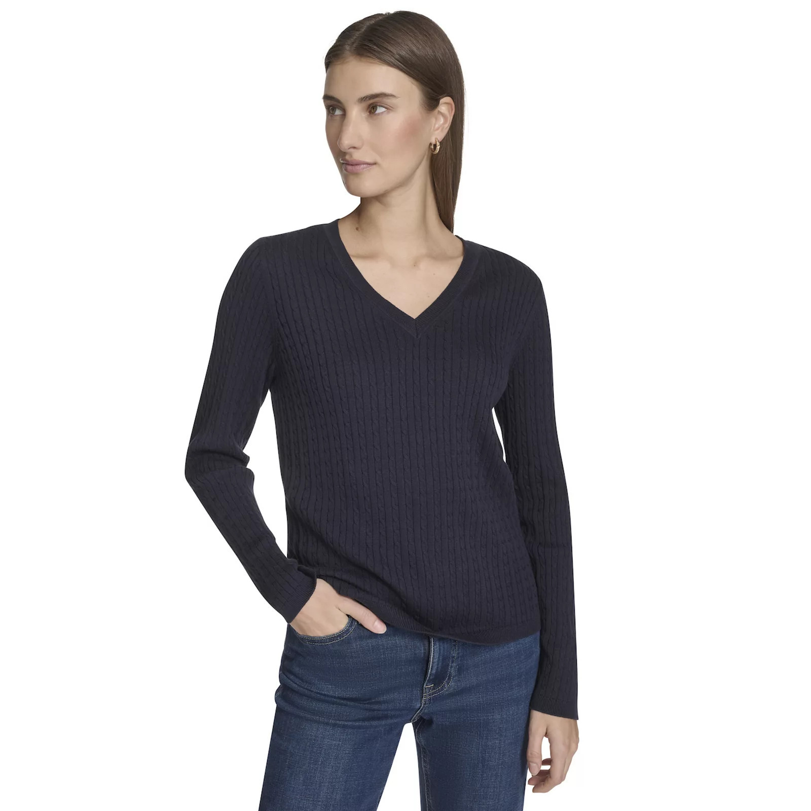 Women's Nautica V-Neck Cable Sweater, Size: XS, Blue | Kohl's