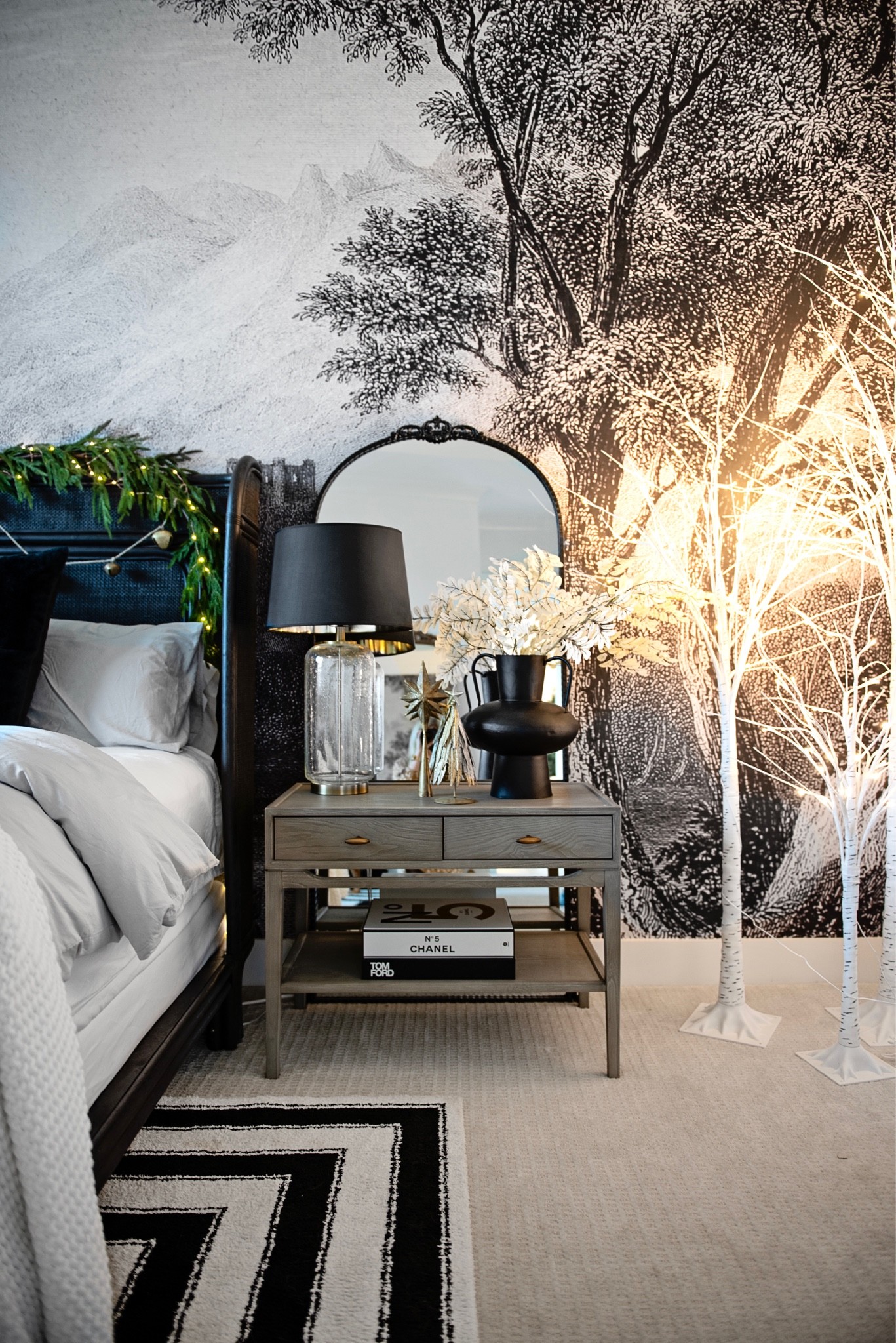 Bedroom decor, Christmas decor, holiday decor, Holiday bedroom, Garland, Amazon Home, Amazon finds, Amazon bedding, duvet, sheets, nightstand decor, floor mirror, black mirror, ornate mirror, black decor, for tree, light up tree, light up Christmas, coffee table book, 

#LTKsalealert #LTKHoliday #LTKhome