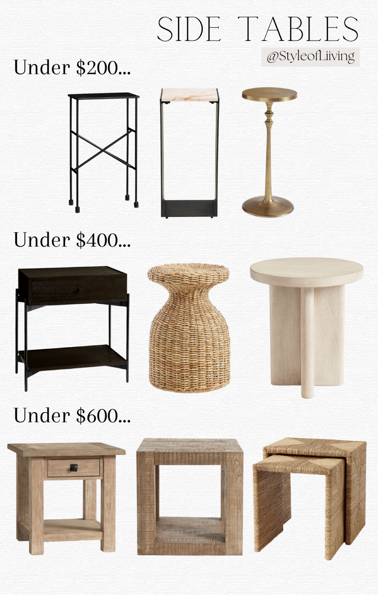 End tables under $600 from Pottery Barn! Cocktail side tables. Metal, wood, woven, nested, round, square, etc. 

#LTKhome #LTKstyletip #LTKsalealert