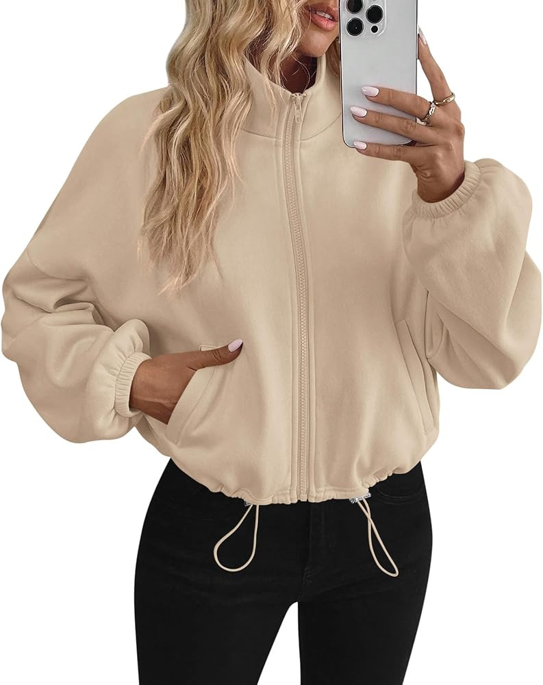 PRETTYGARDEN Womens Zip Up Fleece Cropped Sweatshirt Jacket | Amazon (US)