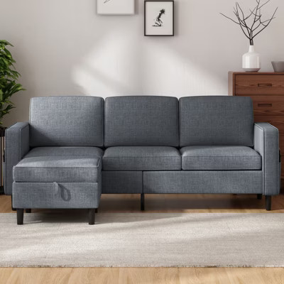 Mjkone Convertible Sectional Sofa Couch, Linen Fabric 3-Seat L-Shaped Sofa Dark Grey | Target