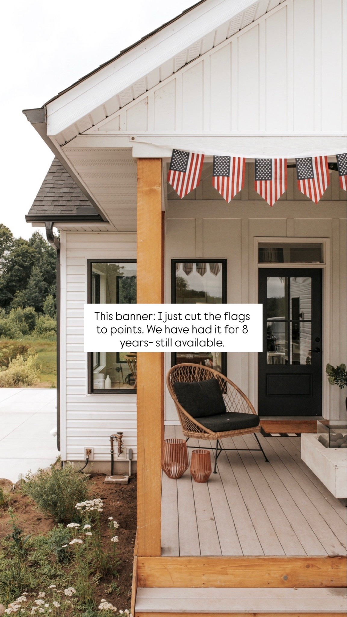 American back porch.

I used this banner and cut the flags (with love) into points. 
It’s 8 years old and still amazing! 

Fourth / Memorial / July / 250th

#LTKHome