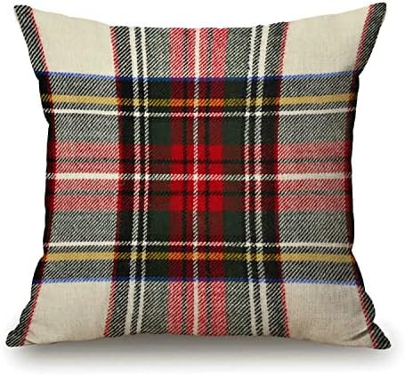 Plaid Pillow Cover 18x18 Inch, Scottish Tartan Red and White Wool Plaid Pattern Symmetric Square ... | Amazon (US)