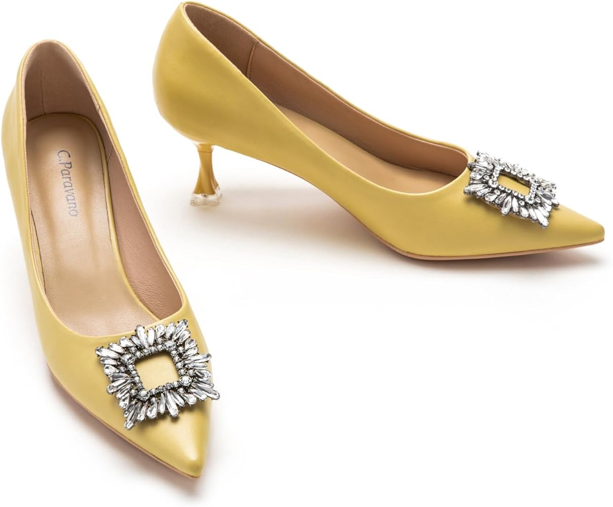 C.Paravano Women's Pumps I Pointed Toe Kitten Heel I Closed Toe Dress Pump I Comfortable Wedding ... | Amazon (US)