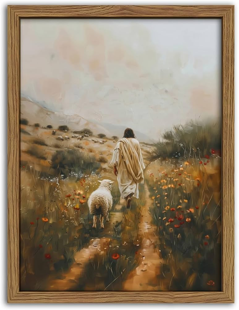 Jesus Leaves the 99 Sheep Canvas Wall Art Christian Wall Decor Picture Jesus and Lamb Painting Th... | Amazon (US)