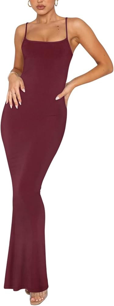 REORIA Women's Sexy Lounge Slip Long Dress Elegant Sleeveless Backless Ribbed Bodycon Maxi Dresses | Amazon (US)