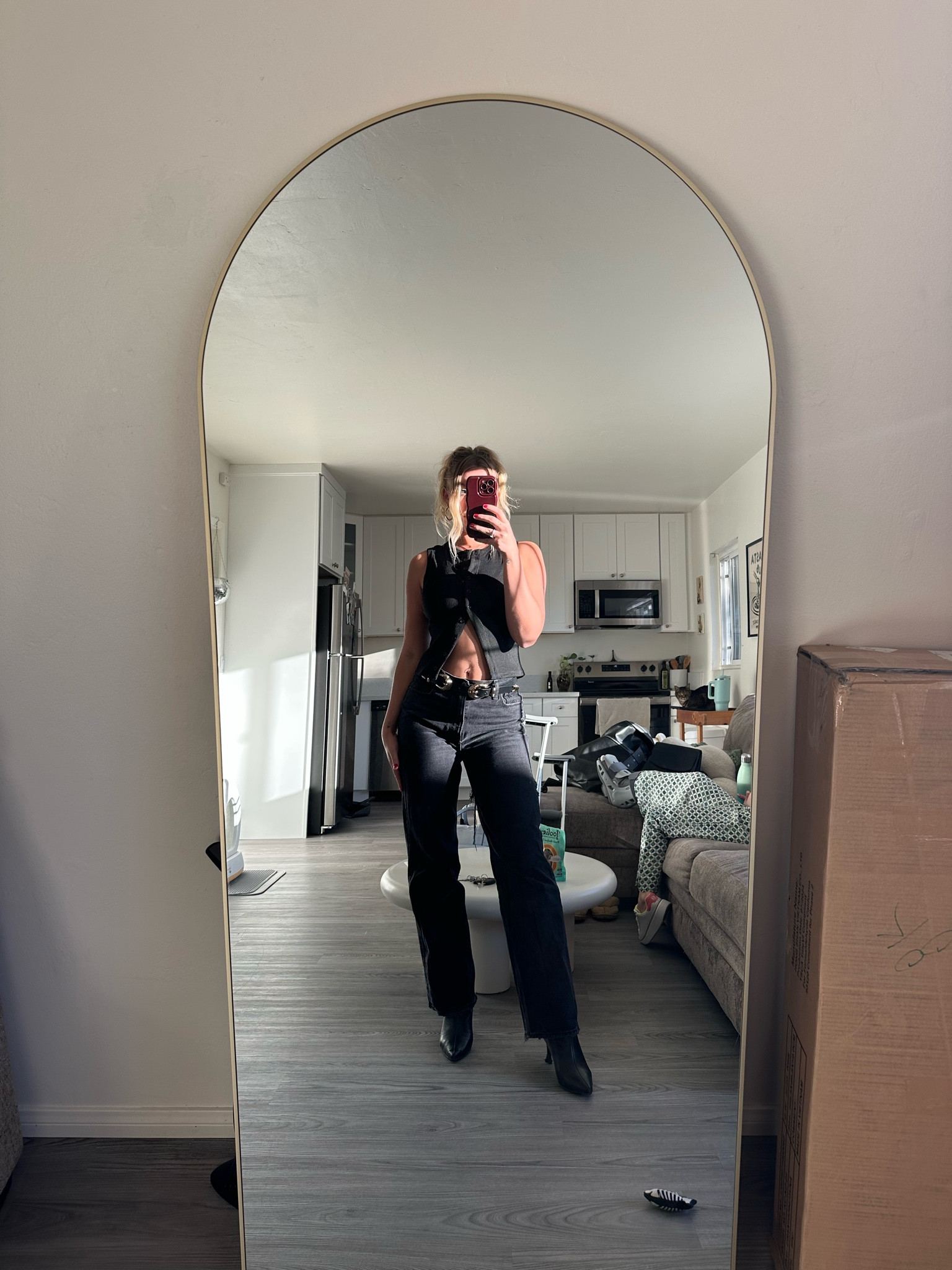 All black outfit for a night out.
Black knit button down 
Black jeans 
Black knee high high heeled boots 

#LTKFindsUnder100 #LTKStyleTip #LTKShoeCrush