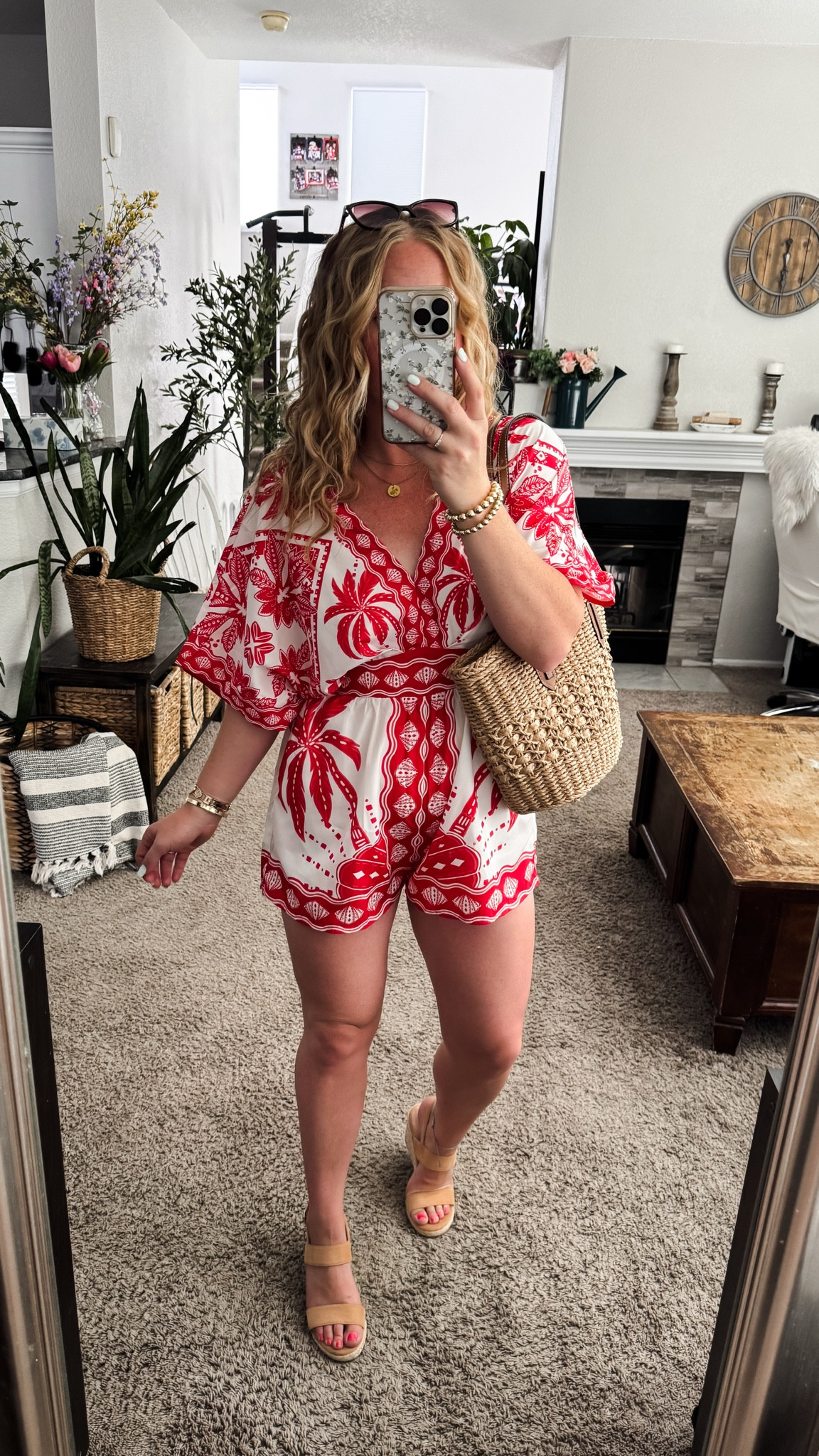 Vacation outfit — red and white romper, wedge heels, and straw handbag 





vacation outfits, tropical outfits, beach outfits, beach clothes, resort wear 2026, summer outfits, beach vacation outfit, date night outfit, 

#LTKTravel #LTKPetite #LTKSeasonal