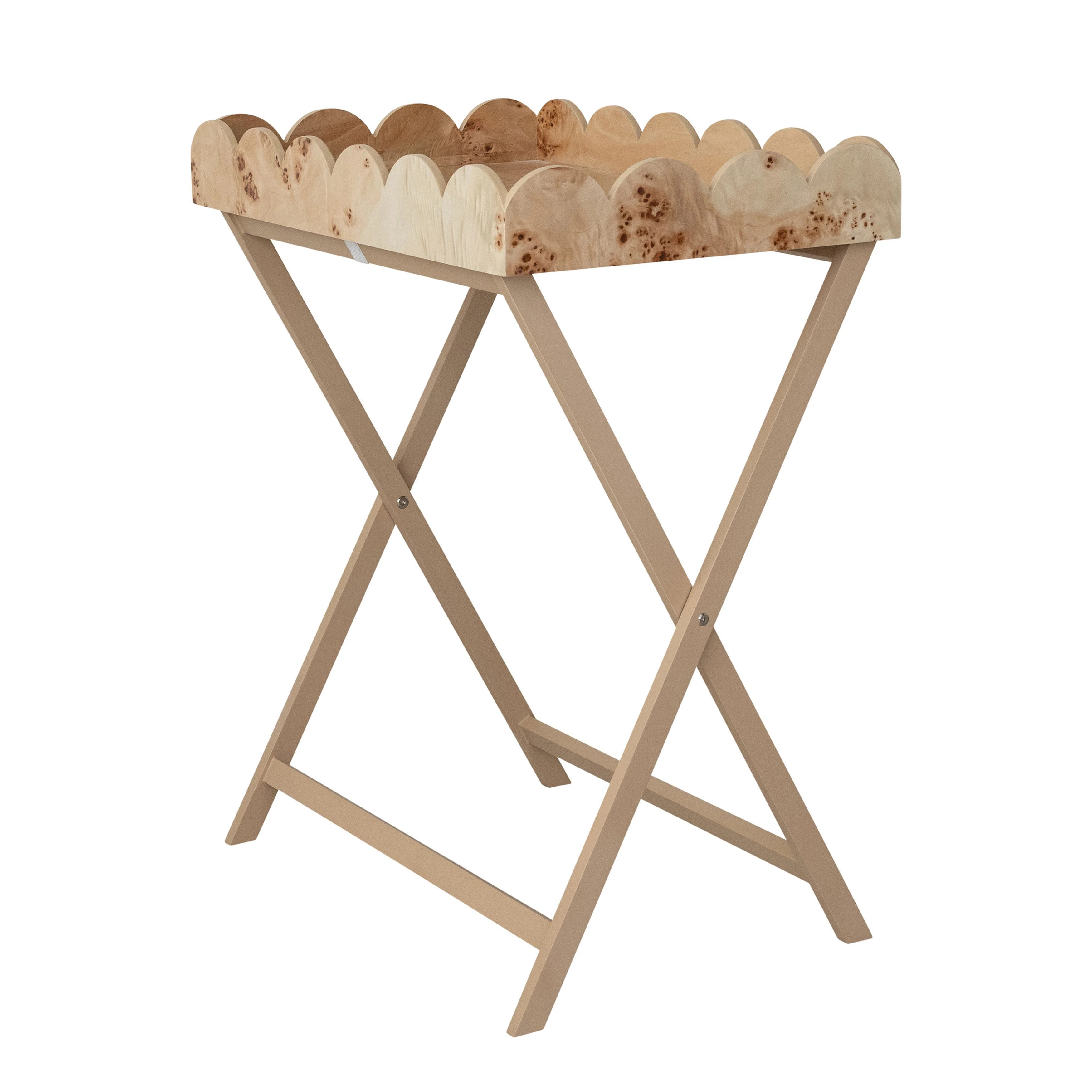 Burl Wood Veneer Folding Table With Removable Scalloped Tray | Wayfair North America