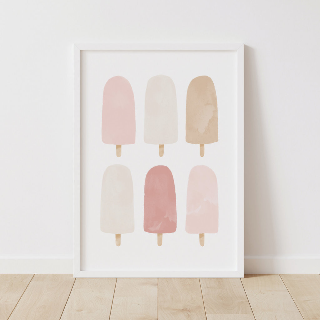 Pink Neutral Watercolor Popsicle Girls Room Poster | Zazzle