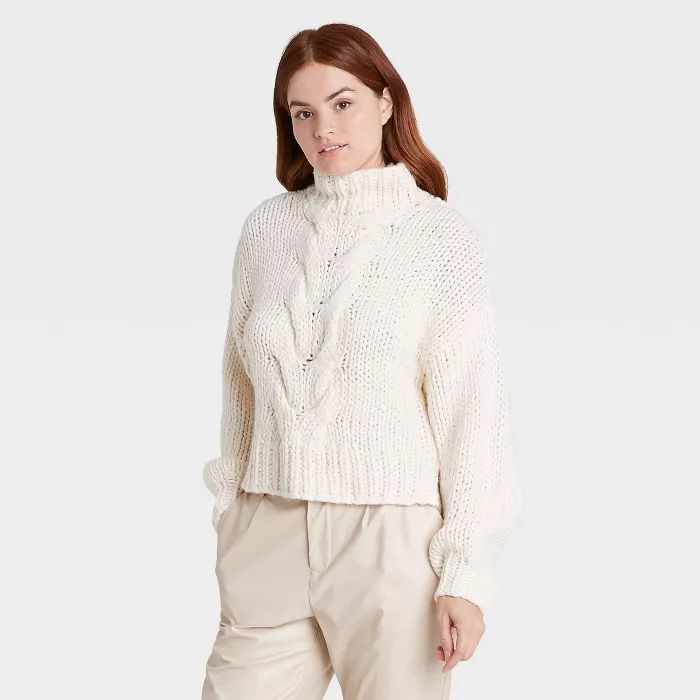 Women's Mock Turtleneck Cable Knit Pullover Sweater - Prologue™ | Target