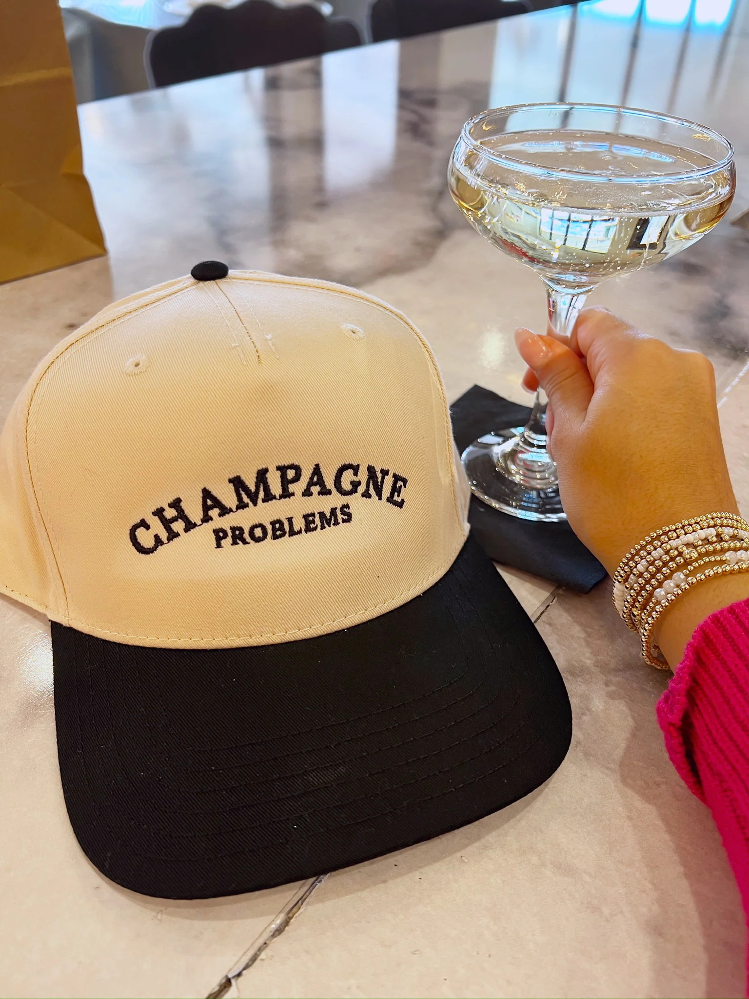 Champagne Problems Black Vintage Hat - PREORDER | KenzKustomz