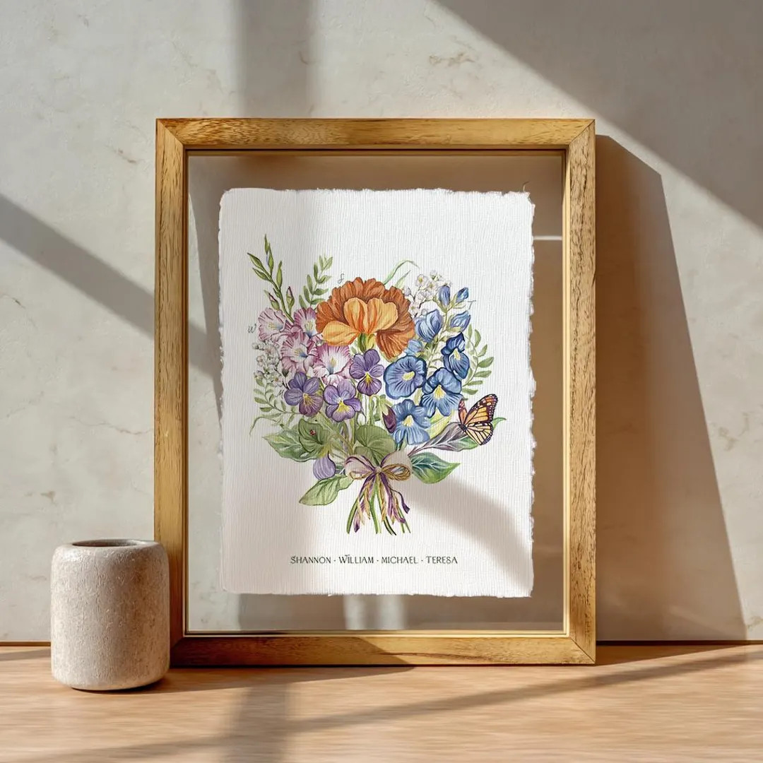 Birth Flower Family Bouquet Custom Print Personalized Gift Mother's Day Birth Month Grandmother g... | Etsy (US)