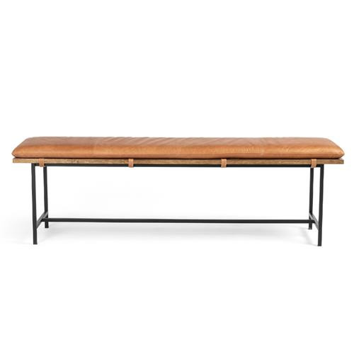 Gelly Modern Classic Brown Upholstered Seat Cushion Black Iron Bench | Kathy Kuo Home