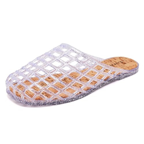 Lurnyet Clear Jelly Mesh Slide Sandals for Women Slip on Closed Toe Flats Sandals Summer Beach Jelly Shoes | Amazon (US)