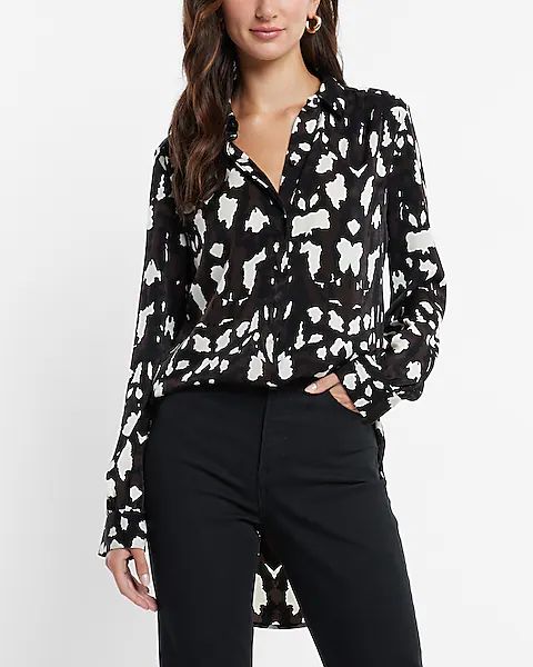 Tunic Pleated Shoulder Animal Print Button Up Shirt | Express
