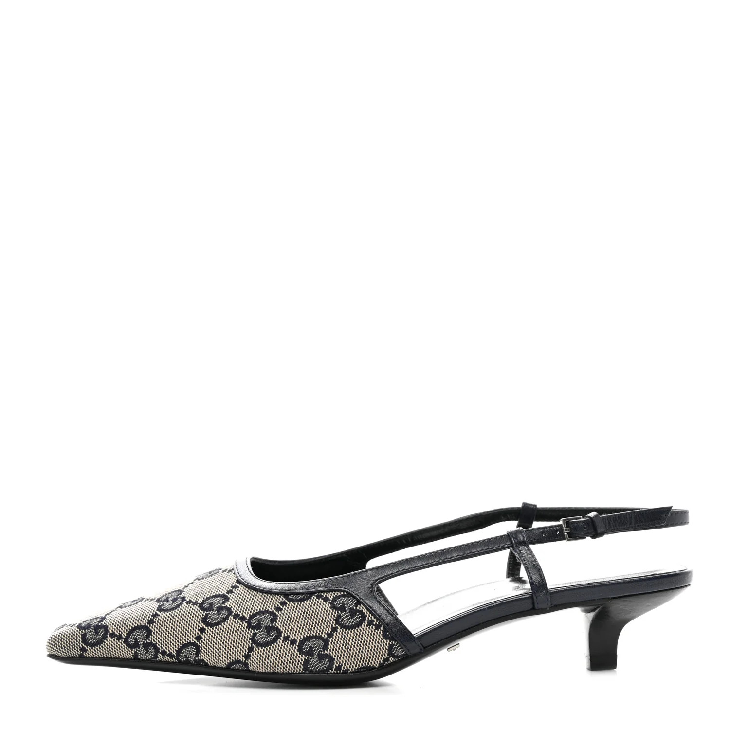 GG Monogram Malaga Kid Square G 35mm Slingback Pumps 35.5 Beige Blue | FASHIONPHILE (US)
