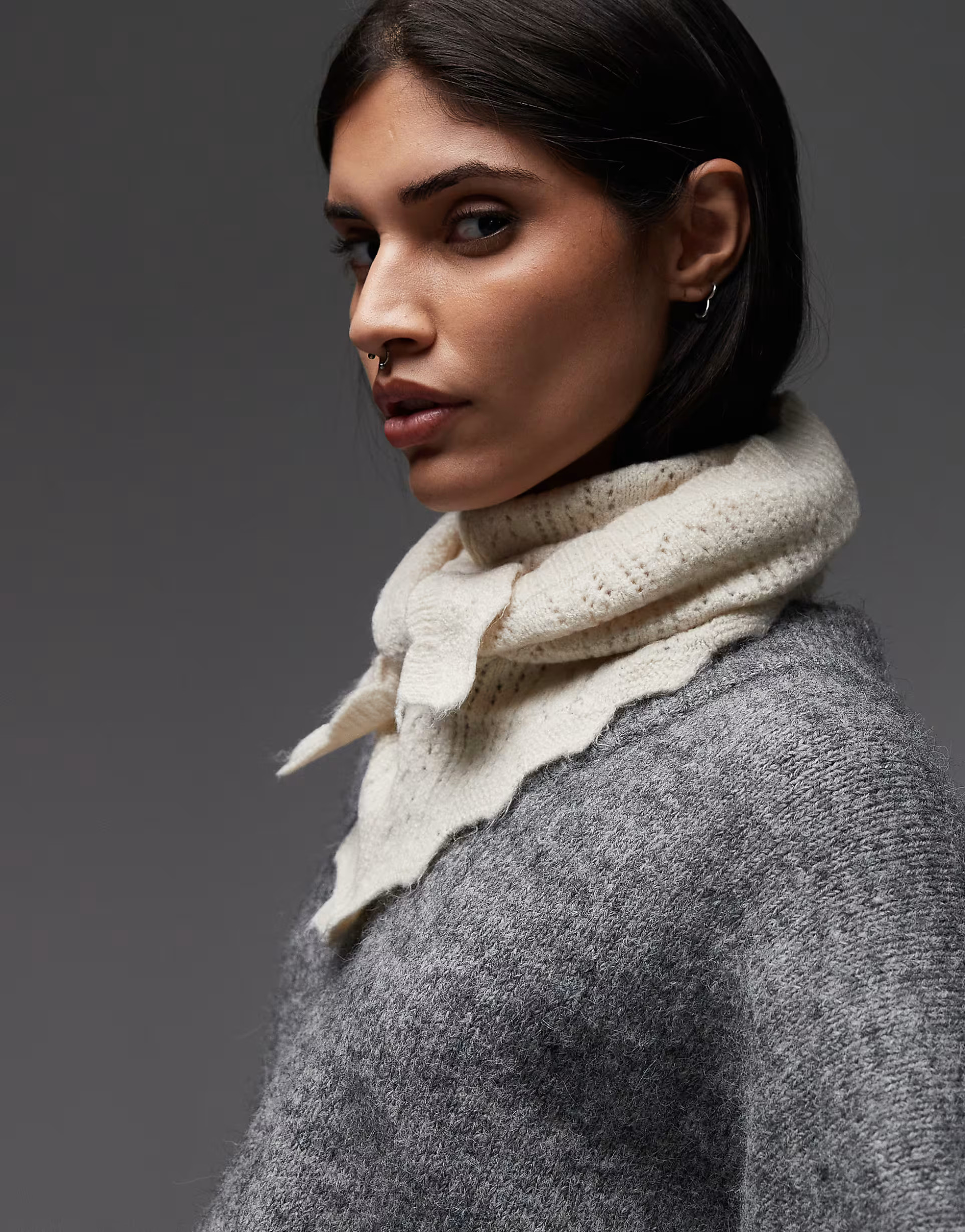 ASOS DESIGN knit fluffy pointelle neck scarf in ecru | ASOS (Global)