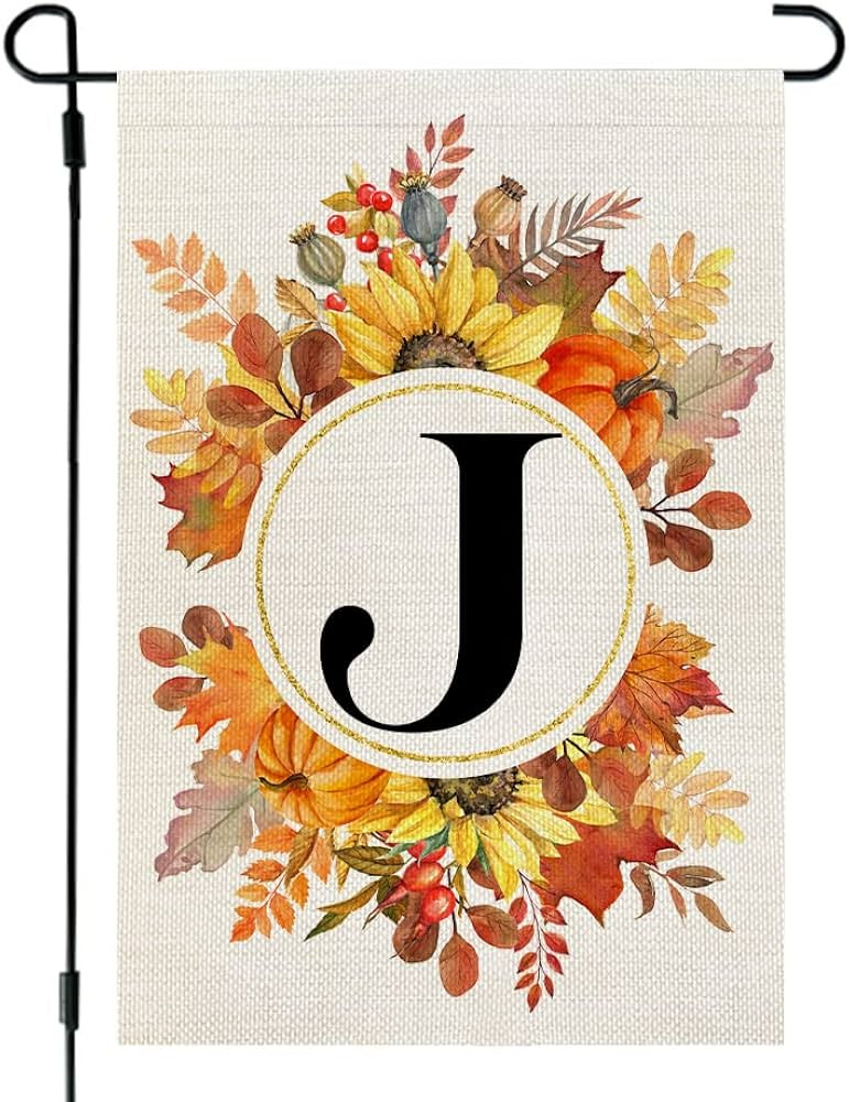 CROWNED BEAUTY Fall Monogram Letter J Garden Flag Sunflower Pumpkin Leaves 12x18 Inch Double Side... | Amazon (US)