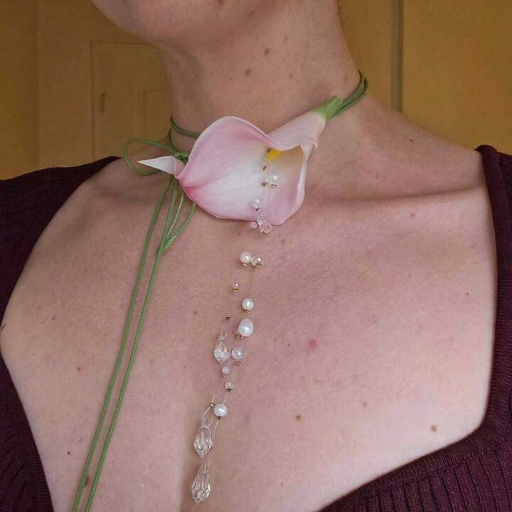 1pc Designer, Handmade, Calla Lily Flower Necklace Women Choker Necklace Crystal Pearl Tassel Pen... | SHEIN